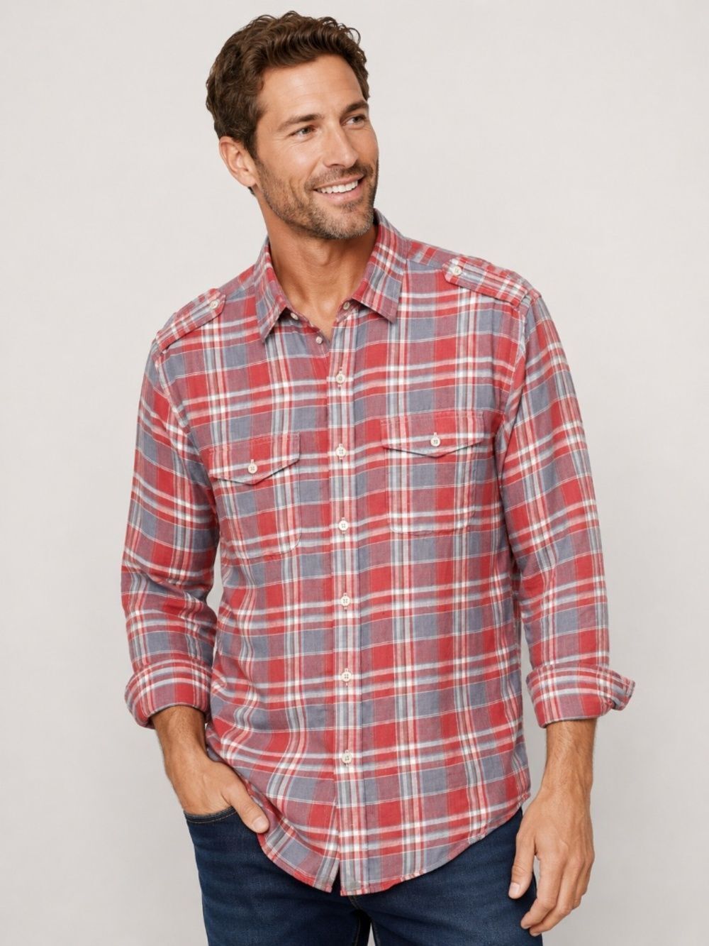UNTUCKit 100% Linen Plaid Button Down Shirt M